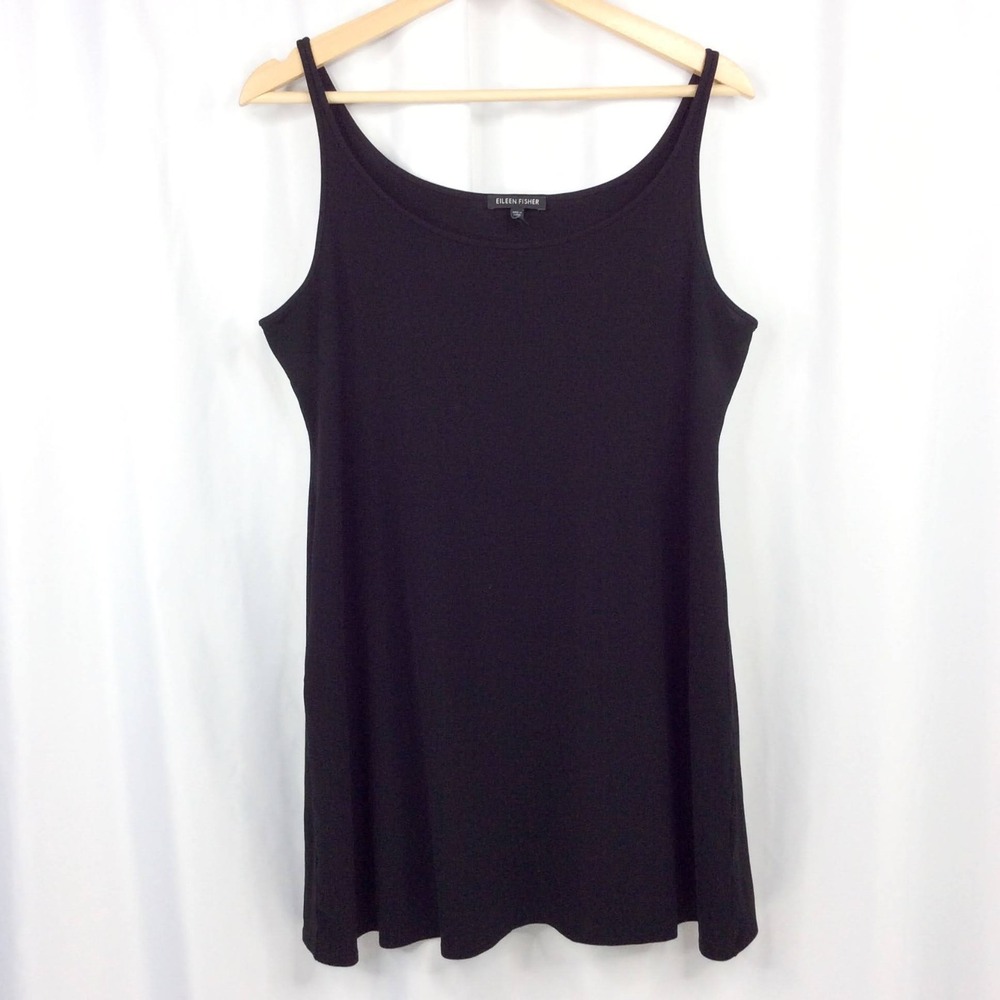 Eileen Fisher 100% Silk Long Cami Tank Top Women's Size Medium Black Tunic